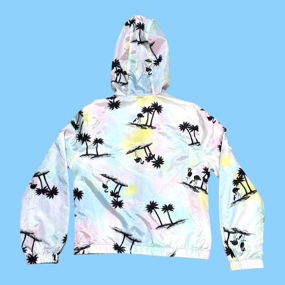 Justice Girls Size 12 Hooded Windbreaker Jacket Palm Tree Print Tropical Hoodie - Picture 4 of 4